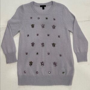 J. Crew Light Purple Sweater Floral Embellishments Womens Medium Wool Blend